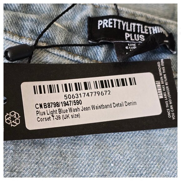 PrettyLittleThing Plus Blue Wash Jean Waistband Denim Corset Top Size 24 US - Picture 7 of 8